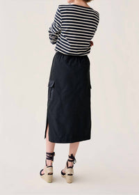 Ann Mashburn Willa Faille Midi Skirt in navy - women's skirt - detail view