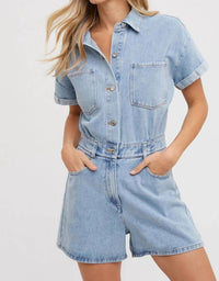 Bluivy - Denim Button Down Shirt Romper