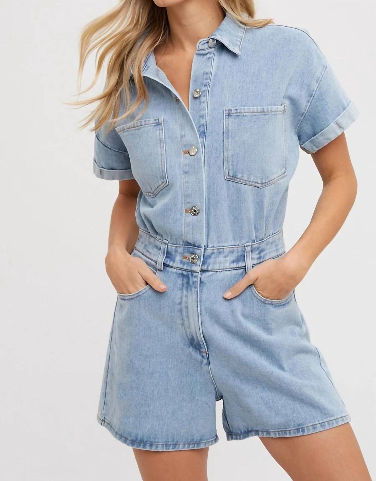Bluivy - Denim Button Down Shirt Romper