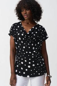 Joseph Ribkoff - Polka Dot Print Cowl Neck Top