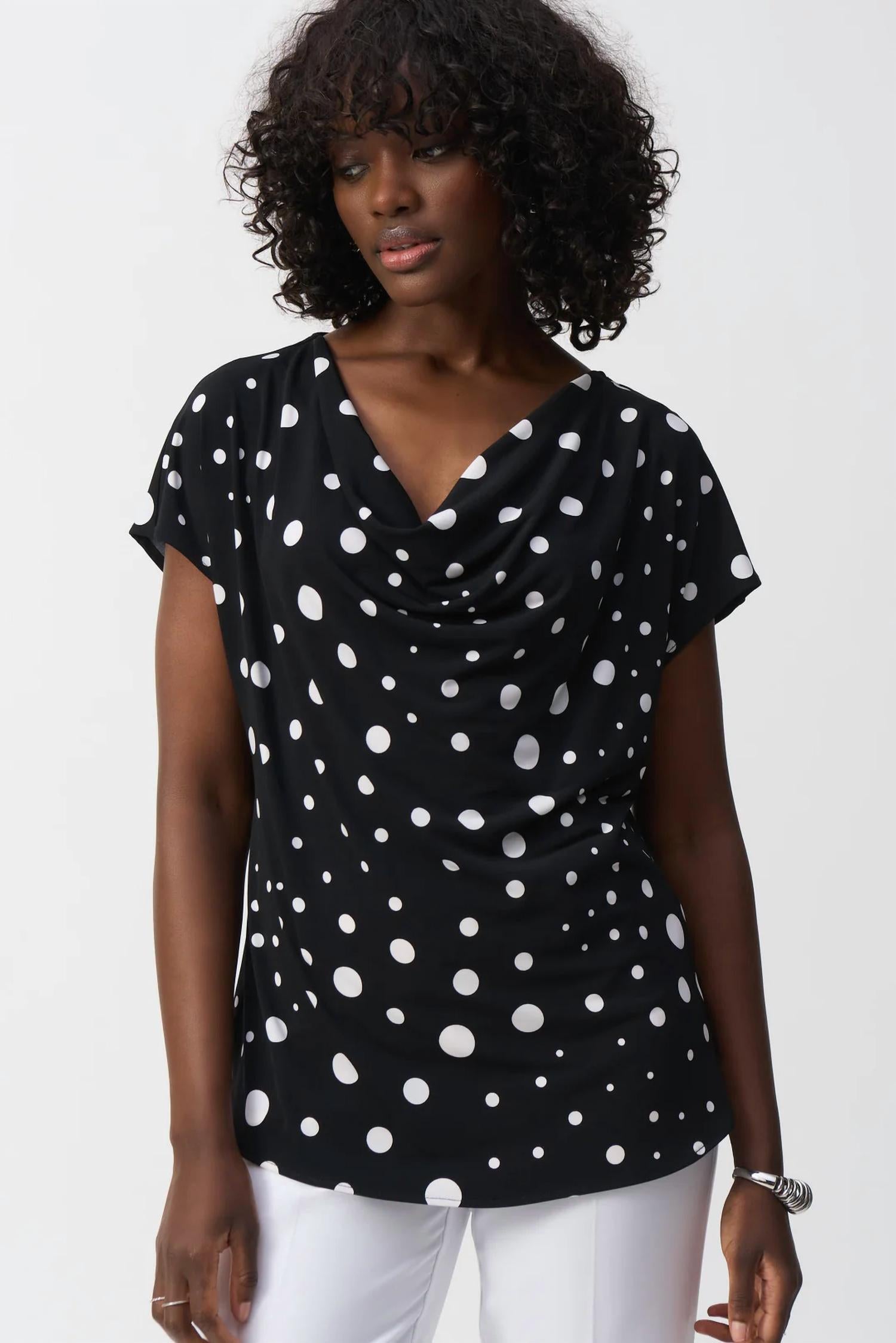 Joseph Ribkoff - Polka Dot Print Cowl Neck Top