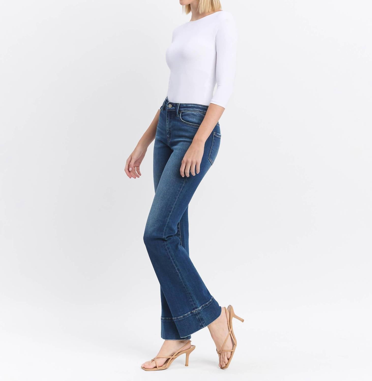 VERVET BY FLYING MONKEY Snowdrop High Rise Trouser Hem Bootcut Jeans in medium wash - women's jeans - view 10
