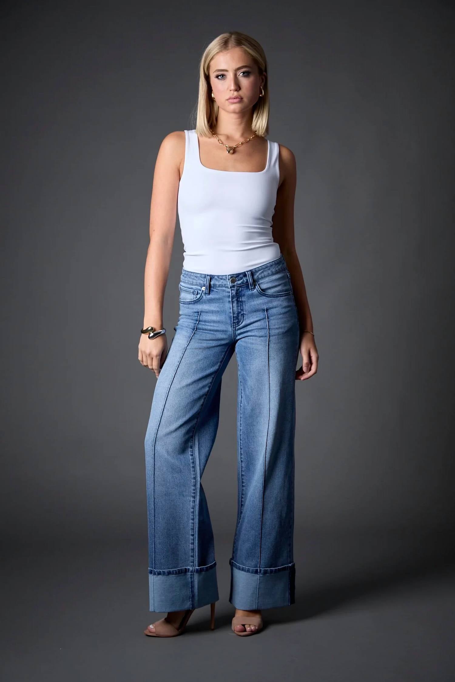 Blue Revival - Cuffed Low Rise Wide Leg Jeans