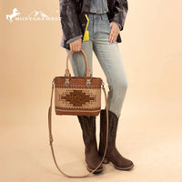 Montana West Western Tooled Aztec Tote in brown - women's bag - detail view