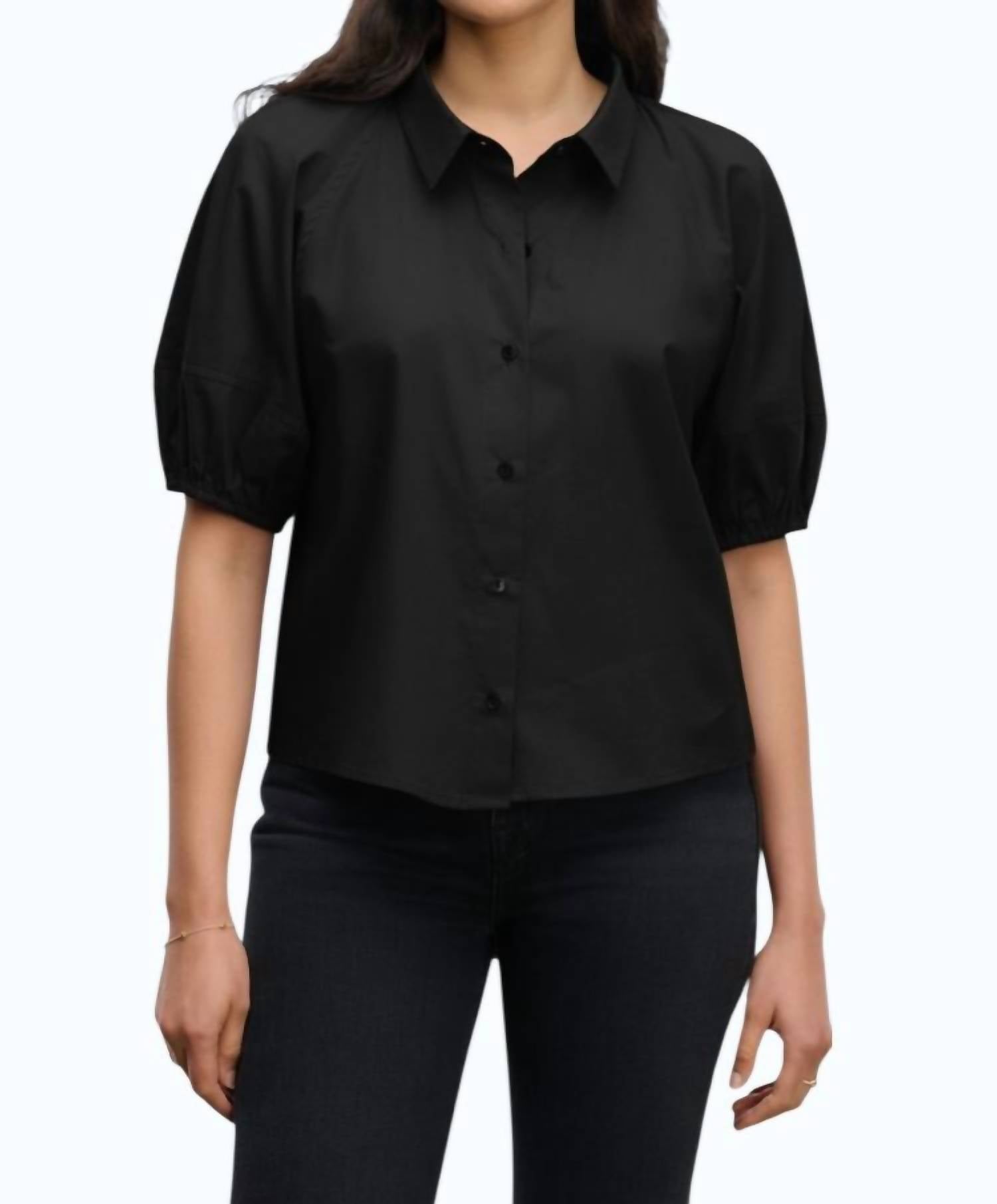 Velvet by Graham & Spencer Autumn Puff Sleeves Shirt in black - women's blouse