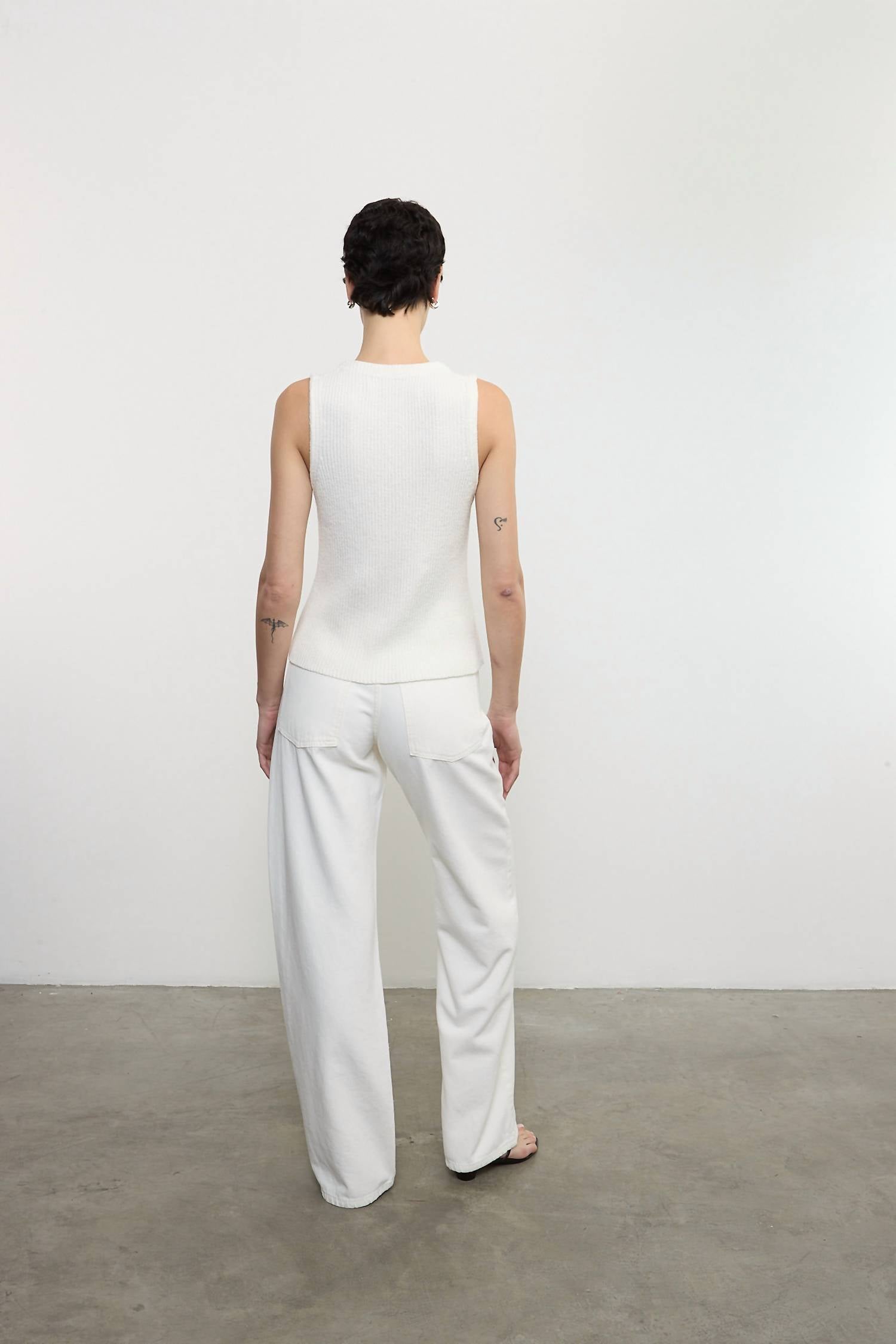 Enza Costa BOUCLE KNIT VEST in off white - women's jacket - detail view