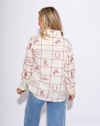 ee:some Embroidered Western Grid Button Up Top in cream - women's blouse - alternate view
