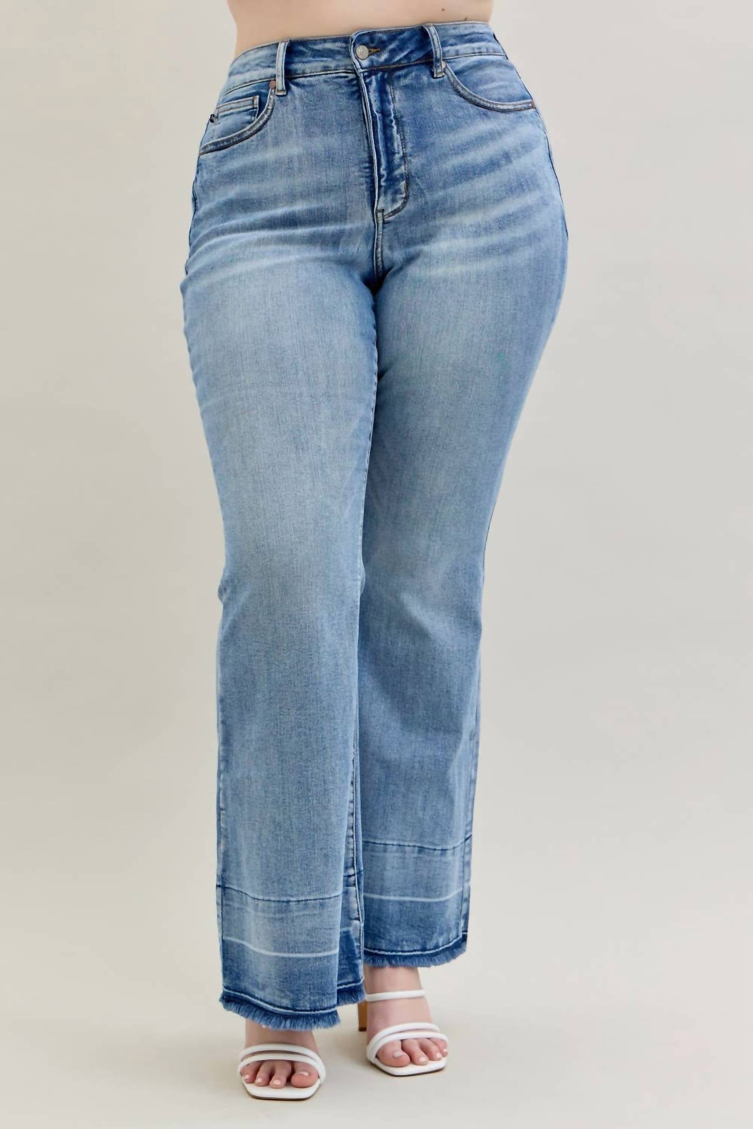 Judy Blue High Waist Tummy Control Release Hem Flare Stretchy Jeans - Plus in denim - women's pants - view 9
