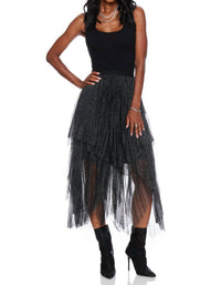 Miou Muse - Metallic Mesh Pleated Skirt