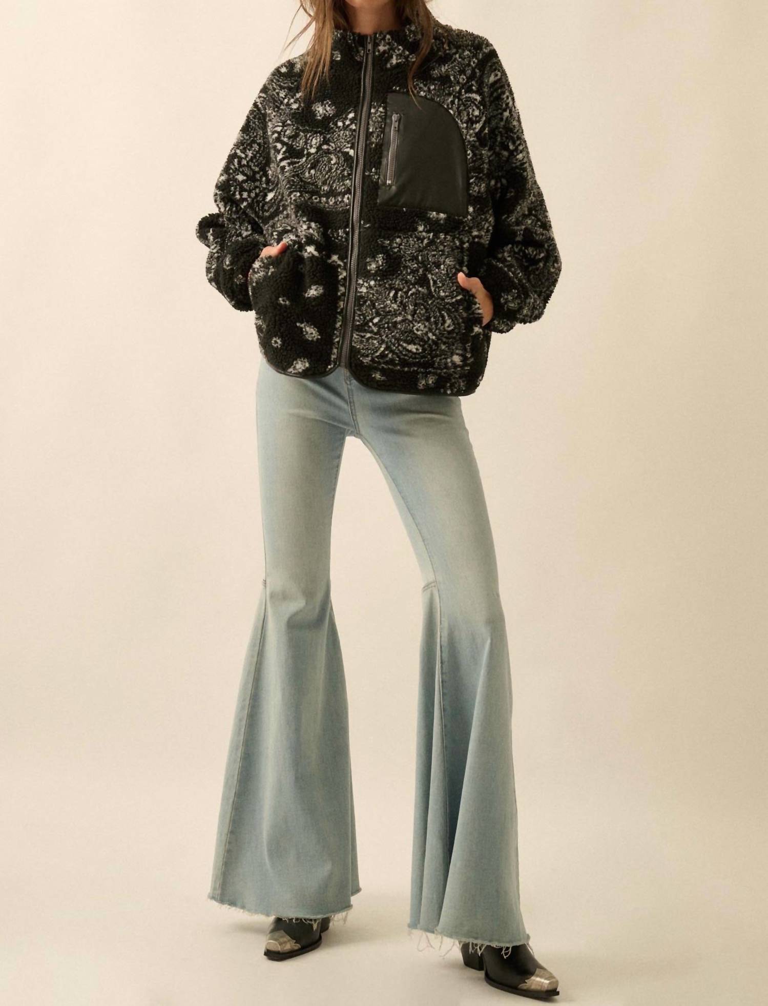 PROMESA Chasing Dreams Paisley-print Fleece Zip-up Jacket in black - women's jacket - view 6