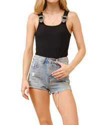 Blue B Ribbed Buckle Bodysuit in black - women's shirt