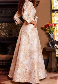 Jovani - Quarter Sleeve Printed Formal Dress