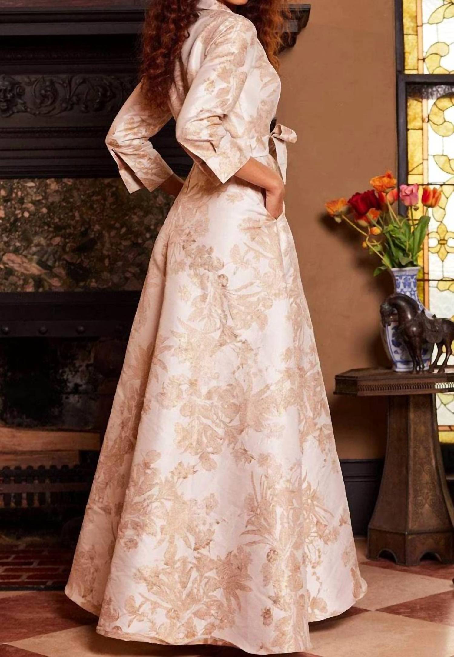 Jovani - Quarter Sleeve Printed Formal Dress