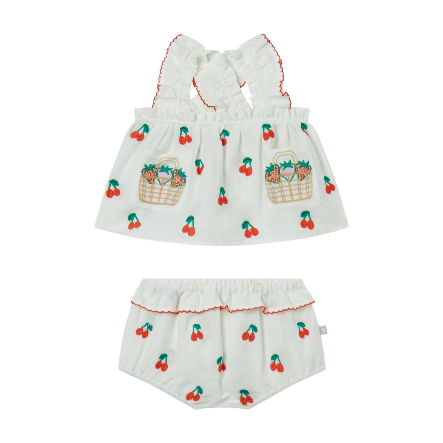 Stella Mccartney - Girl's Top And Bloomers With Cherries Embroidery Set