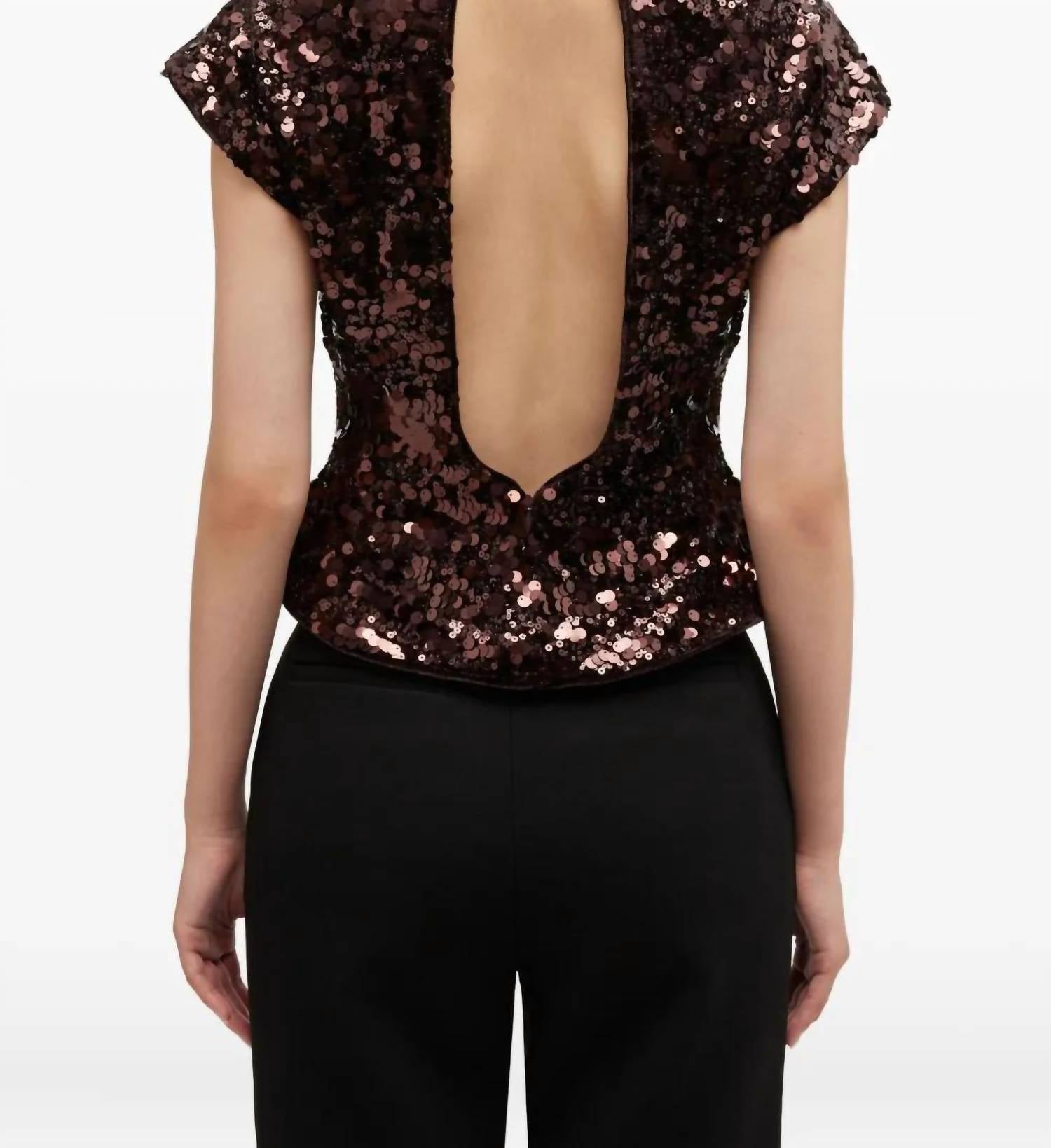 GANNI Velvet Sequins Top in demitasse - women's blouse - detail view