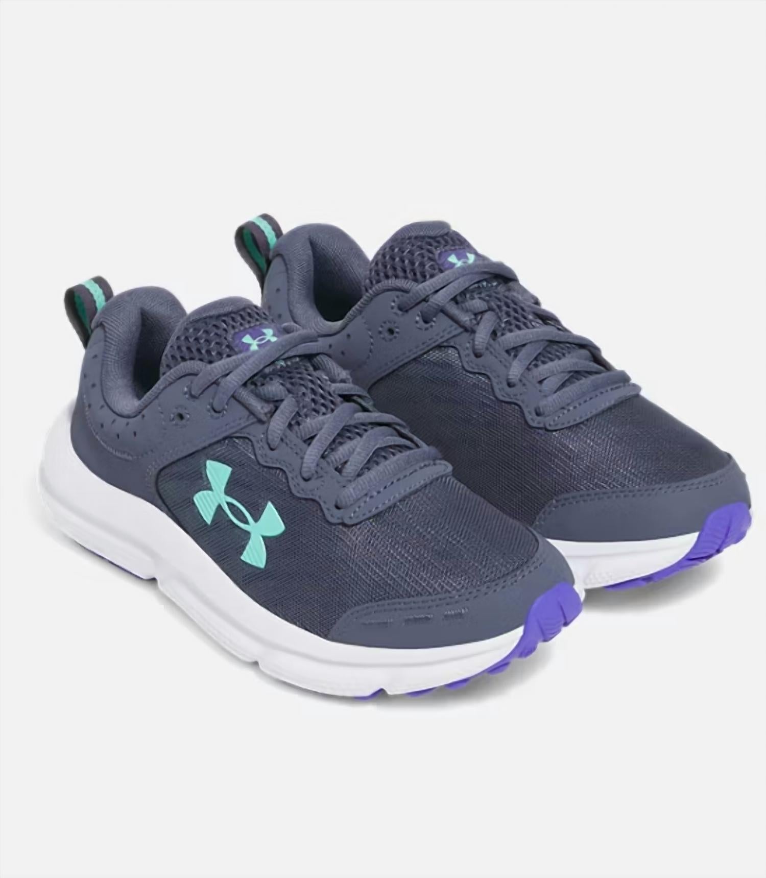 UNDER ARMOUR Girl's Assert 10 Running Shoes in mod gray white black - kids' sneaker - alternate view
