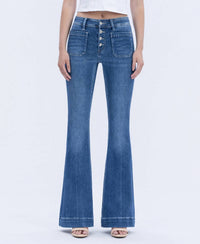 VERVET BY FLYING MONKEY MID RISE BUTTON FLY TROUSER HEM FLARE JEANS in gleefully - women's jeans - view 6