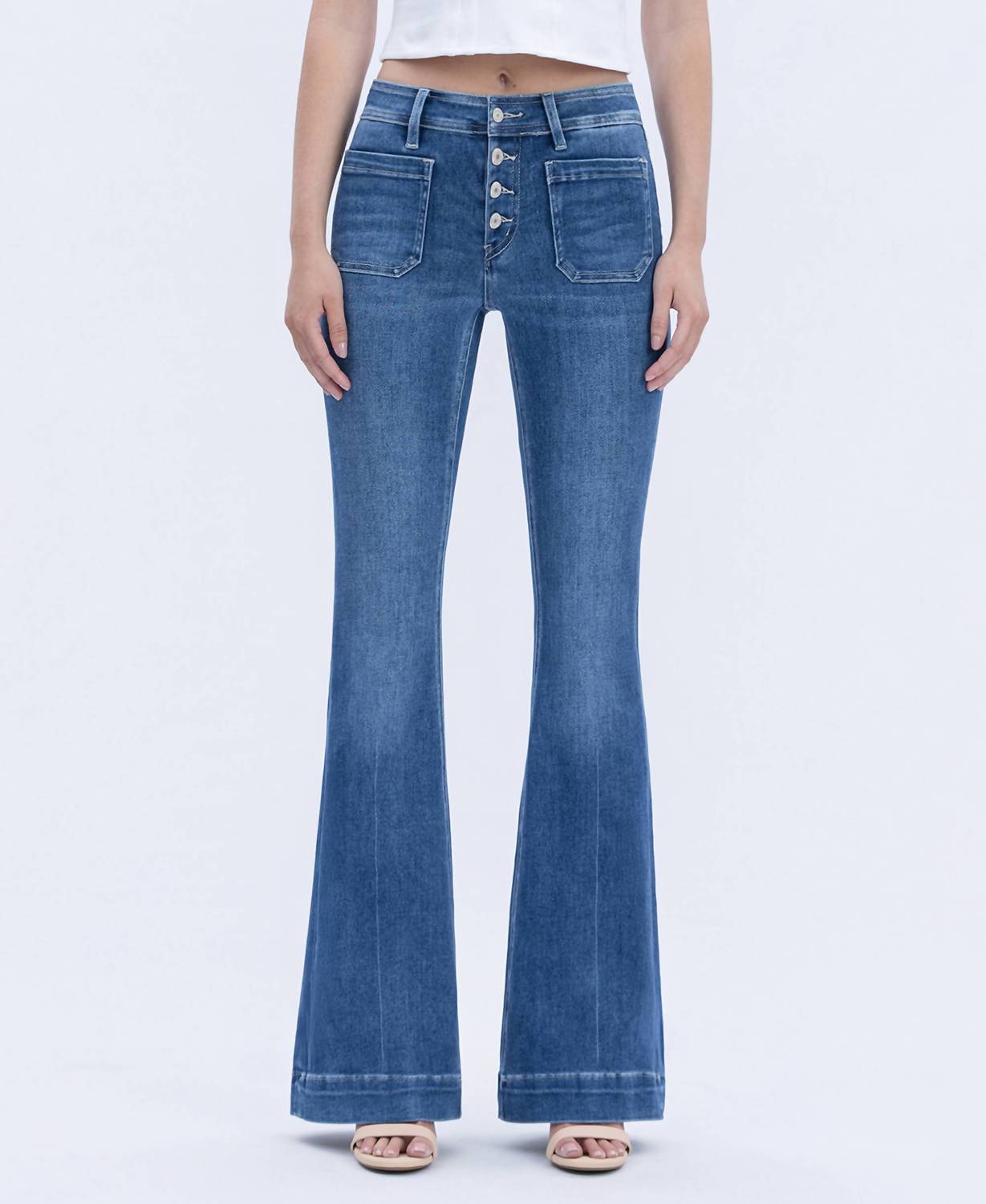 VERVET BY FLYING MONKEY MID RISE BUTTON FLY TROUSER HEM FLARE JEANS in gleefully - women's jeans - view 6