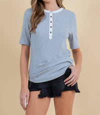 Doe And Rae - Striped Contrast Hem Henley Top
