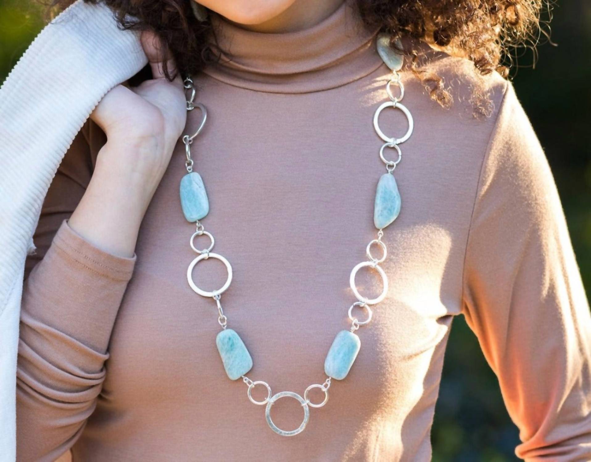 Anju - Women's Amazonite Necklace and Earring Ensemble Set