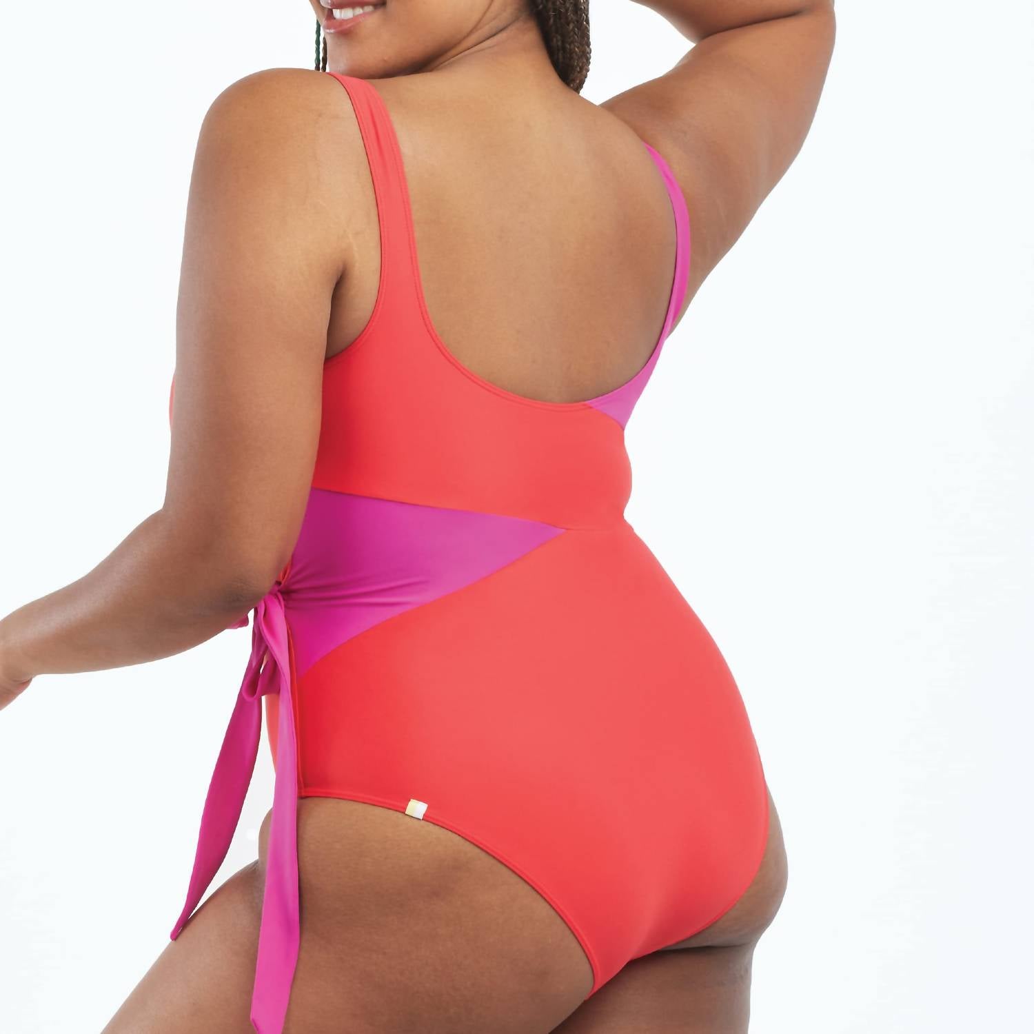 Summersalt Perfect Wrap One Piece Swimsuit in hibiscus grapefruit - women's swimwear - detail view