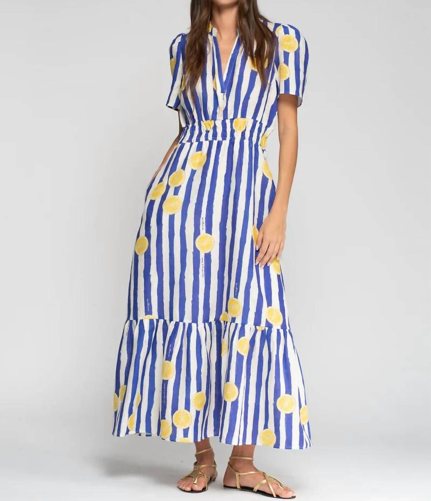 Vilagallo - Susie Lemon Striped Maxi Dress