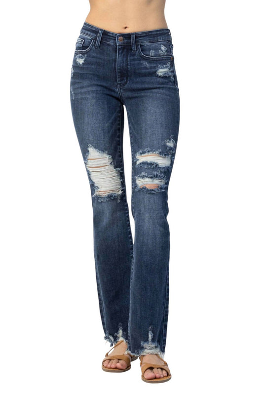 Judy Blue - MID RISE CONTRAST DESTROY SLIM BOOTCUT JEAN