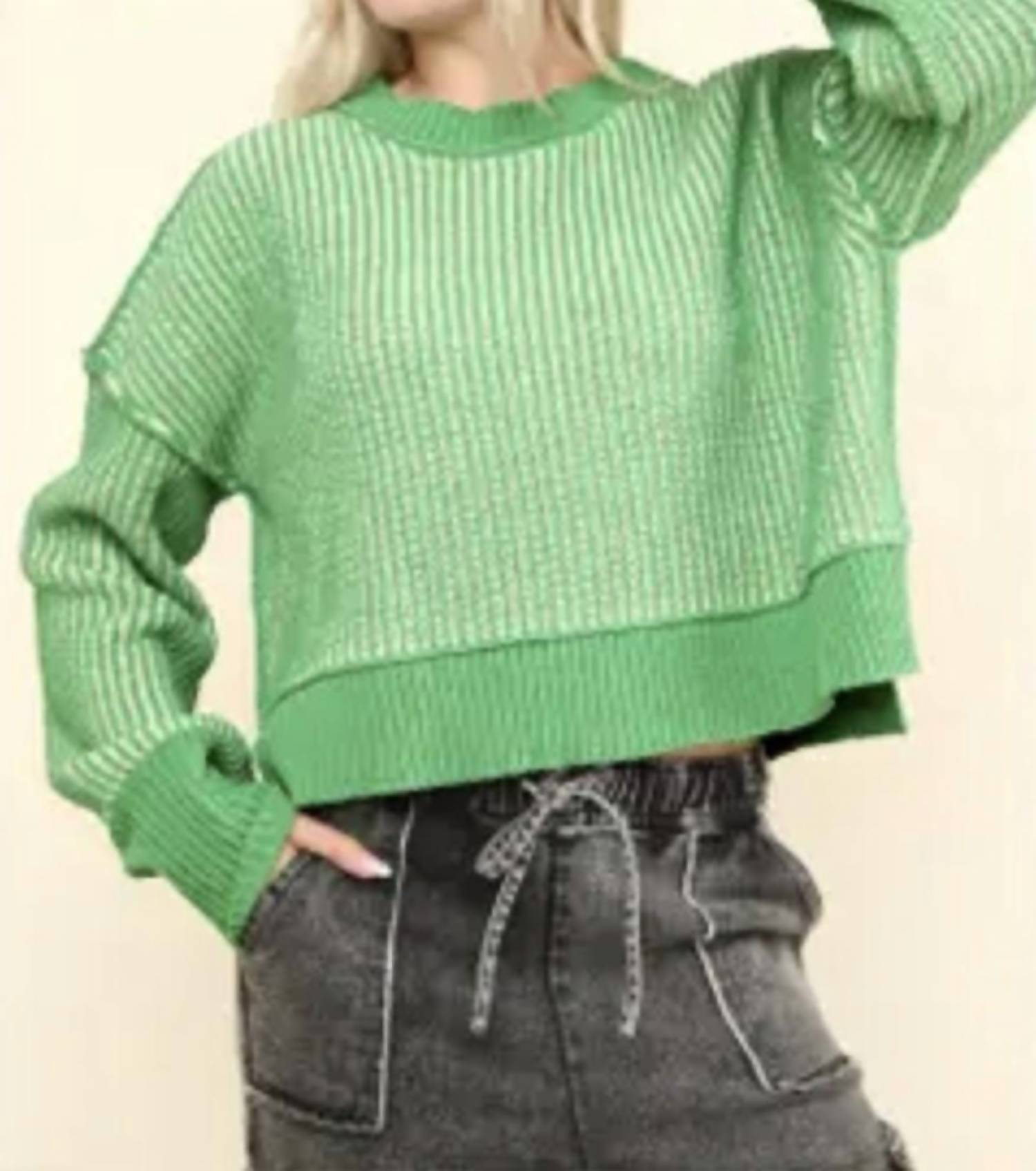 Very J - Cropped Stripe Sweater