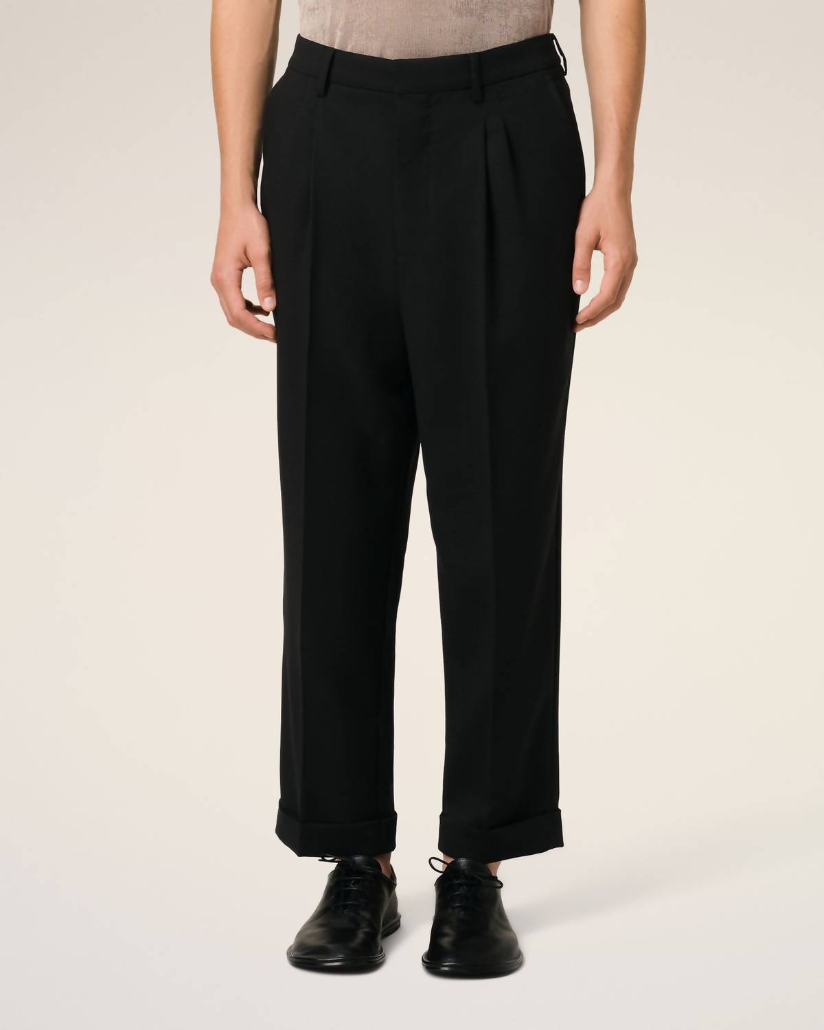 Ami Paris Wool Carrot Fit Trousers in black - men's pants - view 4