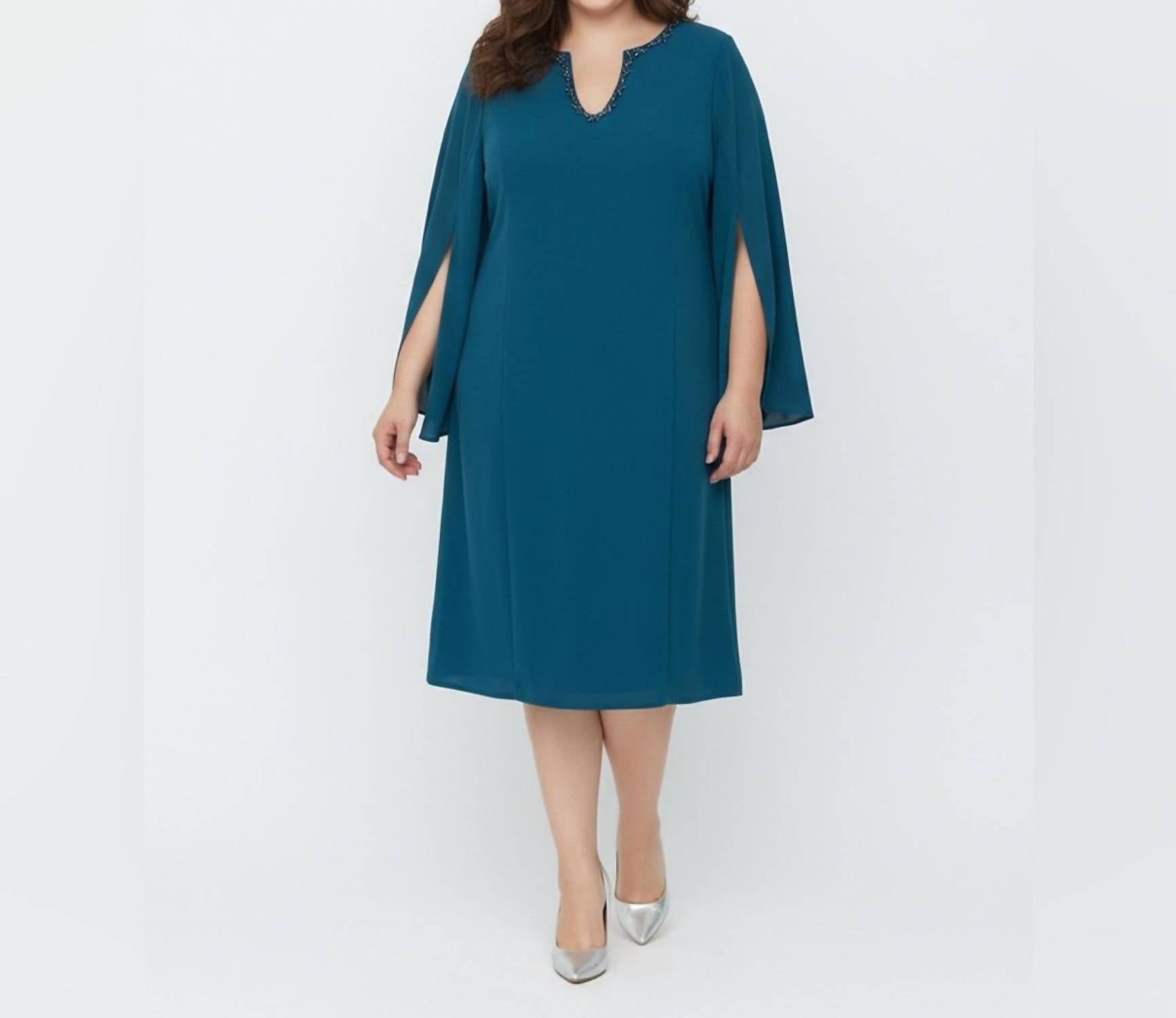 Adrianna Papell Elegant Dress With Beaded Neckline in teal blue - women's dress