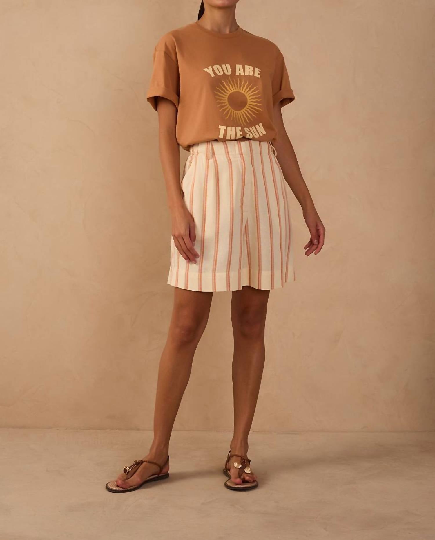 dress to Striped Walking Shorts in cream orange - women's shorts