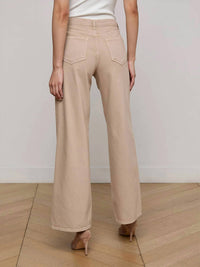 L'Agence Alicent High Rise Wide Leg Jeans in pale khaki - women's jeans - detail view