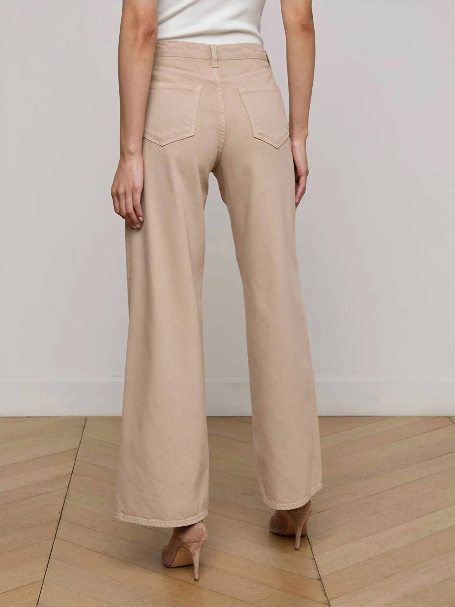 L'Agence Alicent High Rise Wide Leg Jeans in pale khaki - women's jeans - detail view