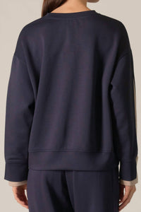 P.CILL Josie Double-layered Sleeve Top in navy - women's long sleeve top - detail view