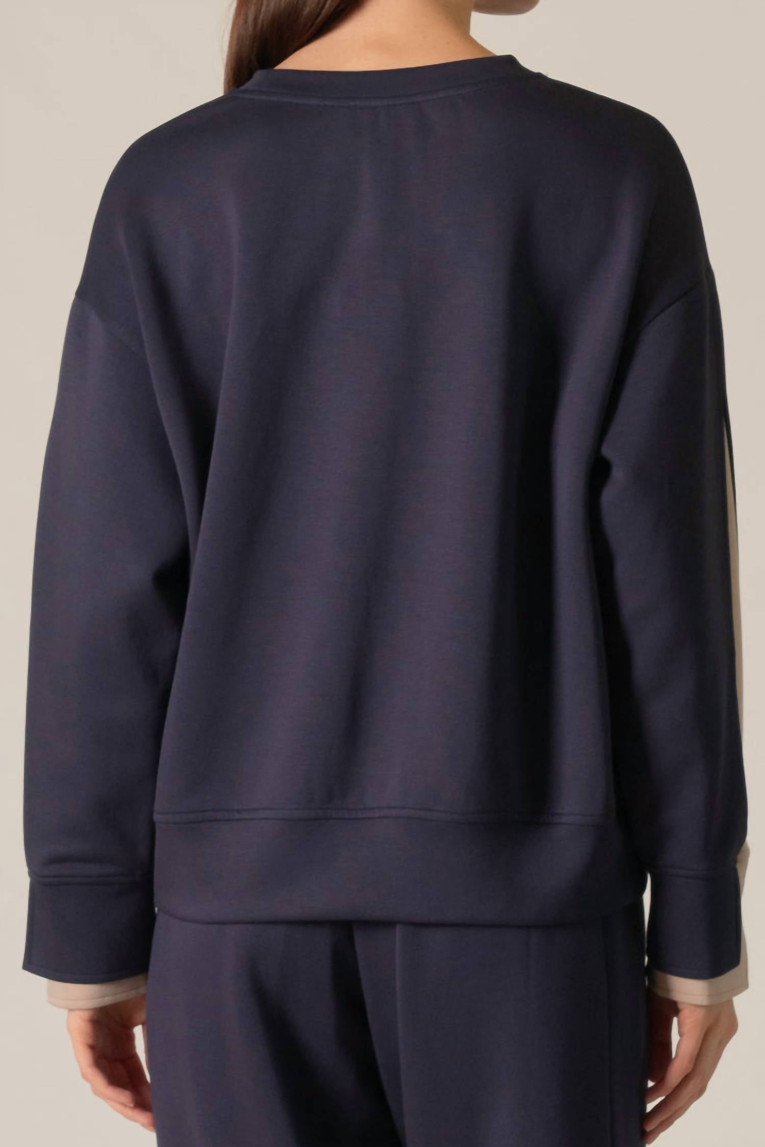 P.CILL Josie Double-layered Sleeve Top in navy - women's long sleeve top - detail view