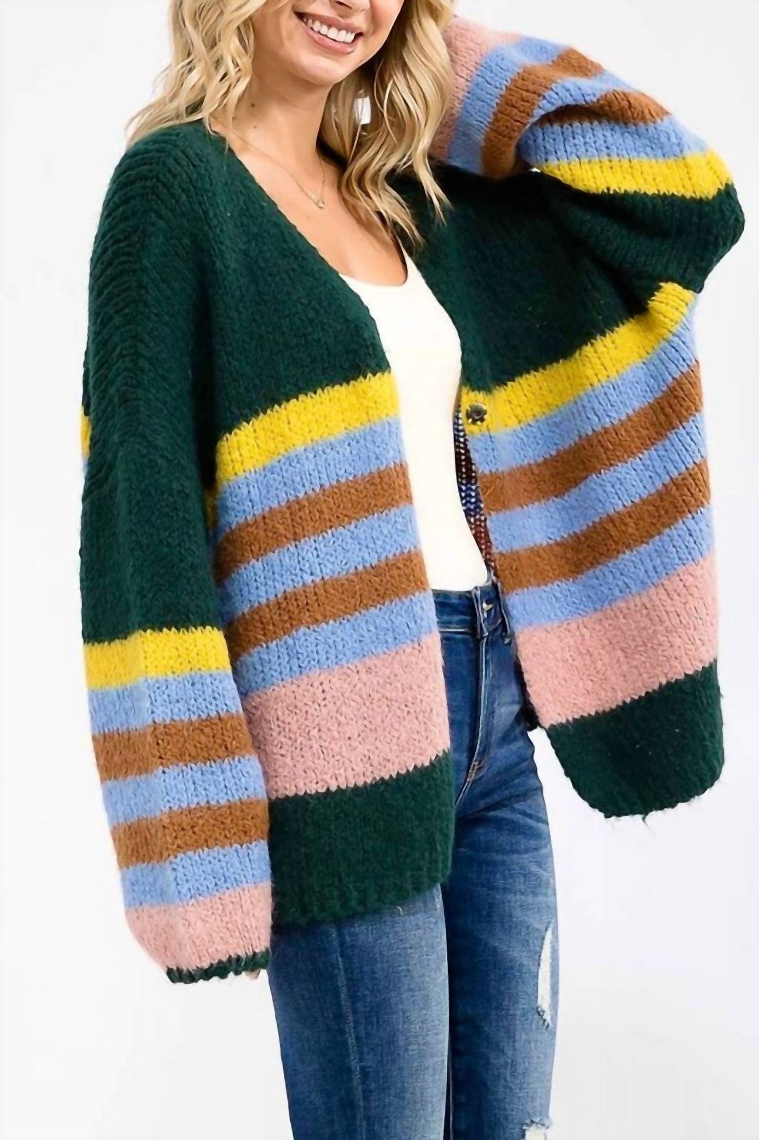 Little Secret Of Mine - Wrap Up In Colorblock Long Sleeve Button Closure Cardigan