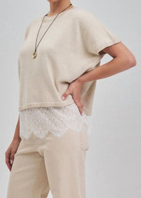 Able - Lace Detail Short Sleeve Sweater Top