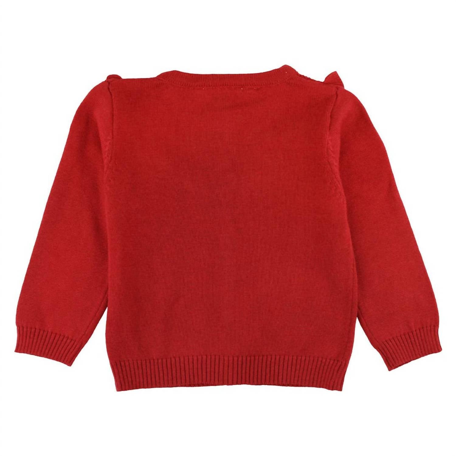 RuffleButts Girls' Ruffle Trim Cardigan in red - kids' sweater - detail view