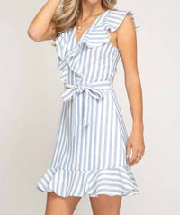 She + Sky - Ruffled Striped Woven Dress