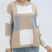 Esley Collection - Squares printing knit sweater top