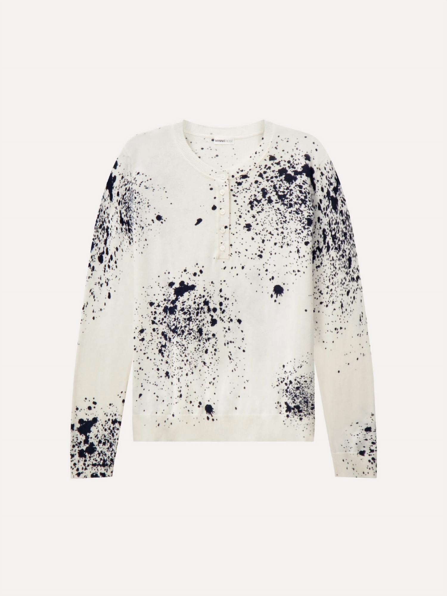 Minnie Rose - Supima Cotton Cashmere Paint Splatter Henley Sweater