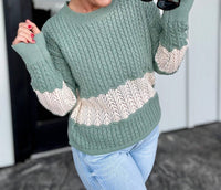 Listicle Color Block Braided Knit Sweater in eucalyptus - women's sweater