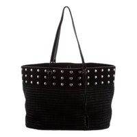 Saint Laurent - Women's Boucle Studded Raffia And Suede Shopping Tote Bag