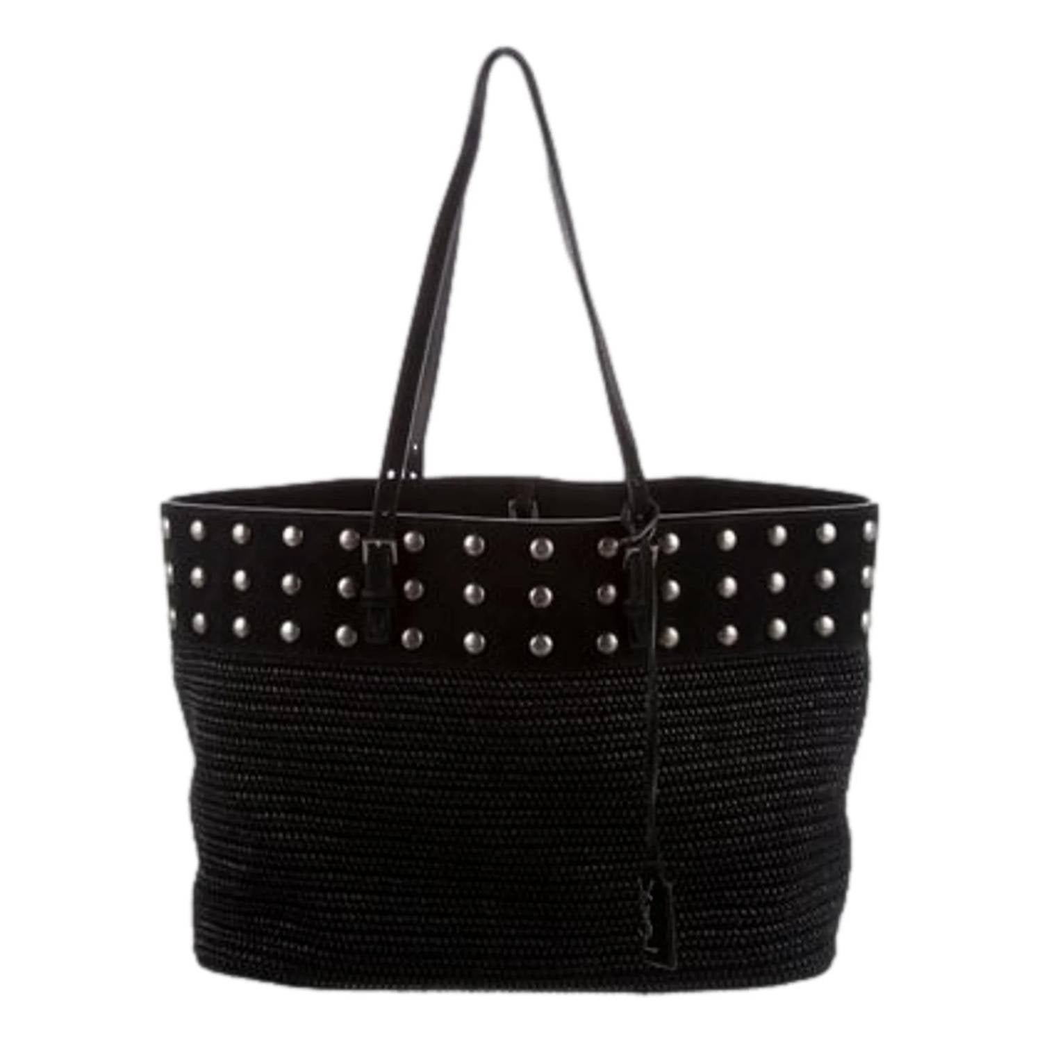 Saint Laurent - Women's Boucle Studded Raffia And Suede Shopping Tote Bag