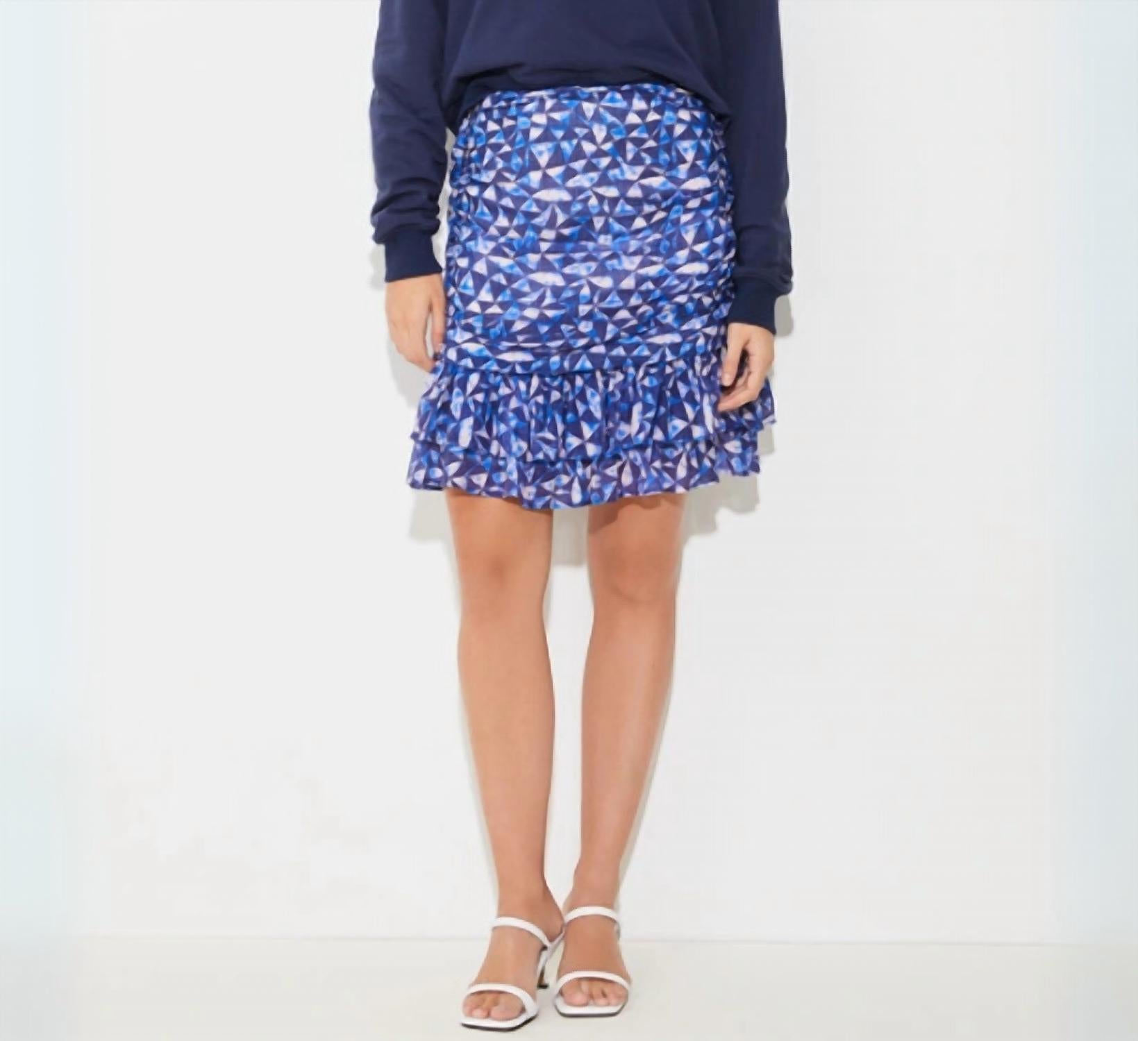 Suncoo Fancy Graphic Print Mini Skirt in blue multi - women's skirt