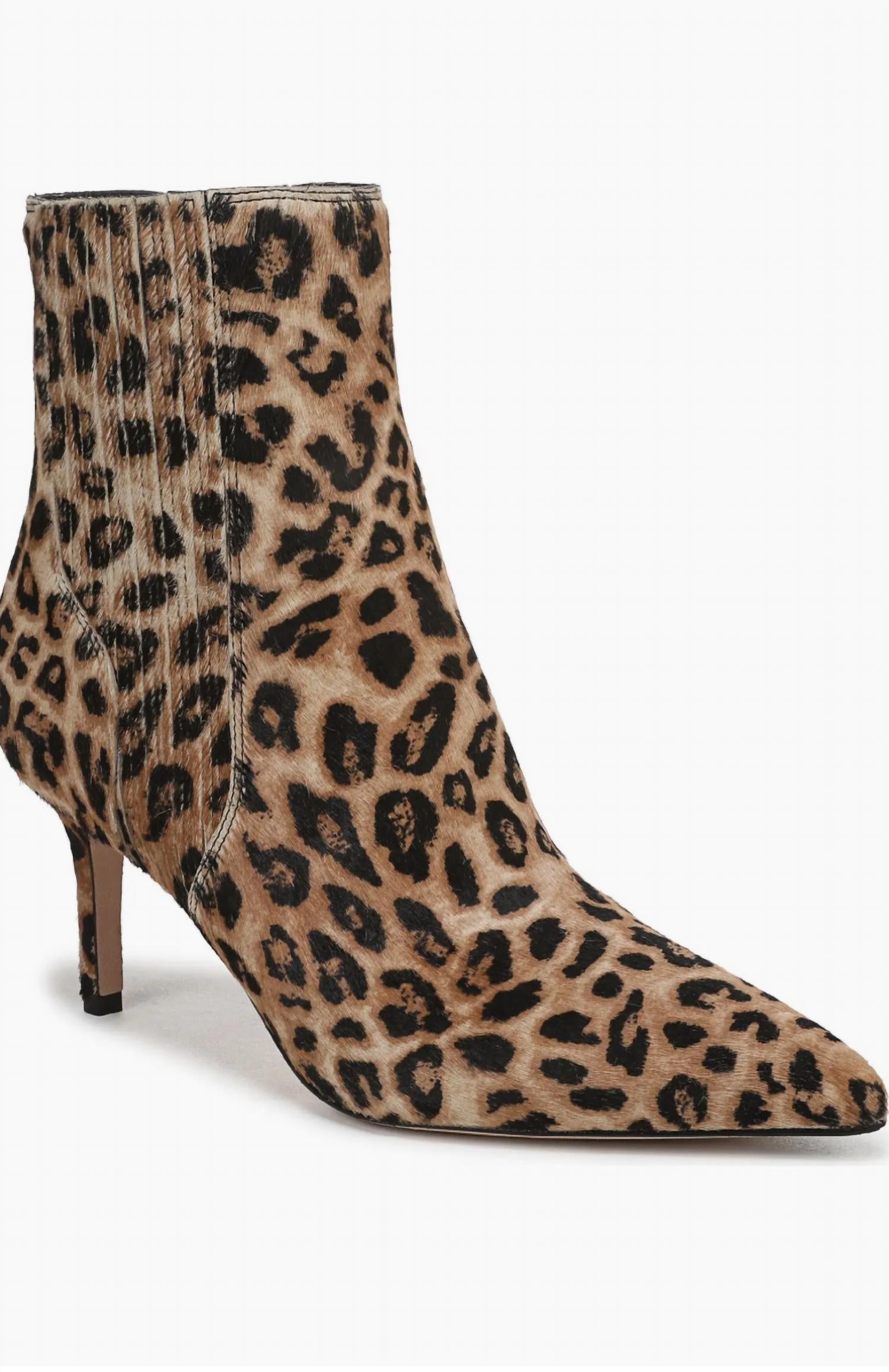 Veronica Beard Women's Lisa Genuine Calf Hair Heel Bootie in leopard - women's shoe - detail view