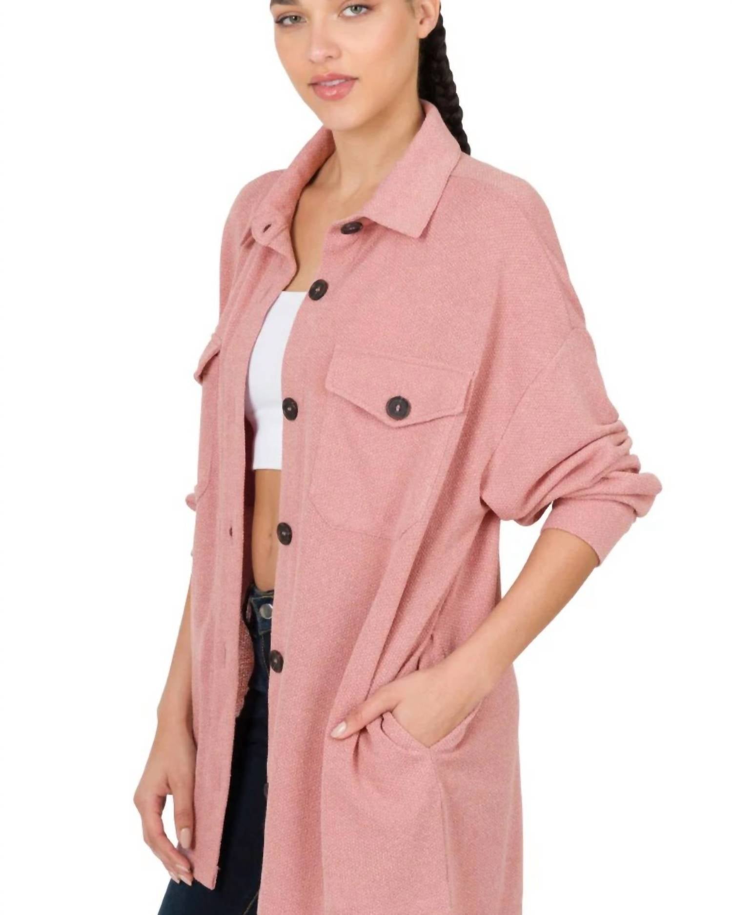 Zenana - Button Down Shacket
