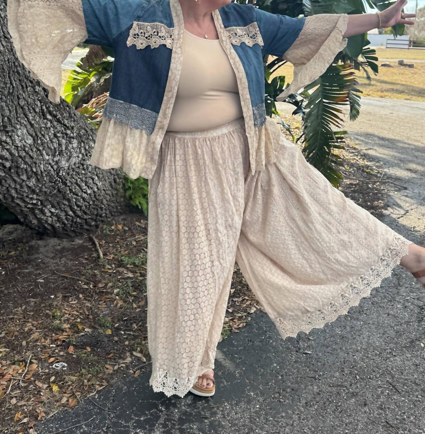 Young Threads - Boho Lace Wide Leg Pants