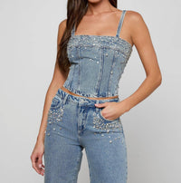 L'Agence - Arlin Embellished Denim Tank Top