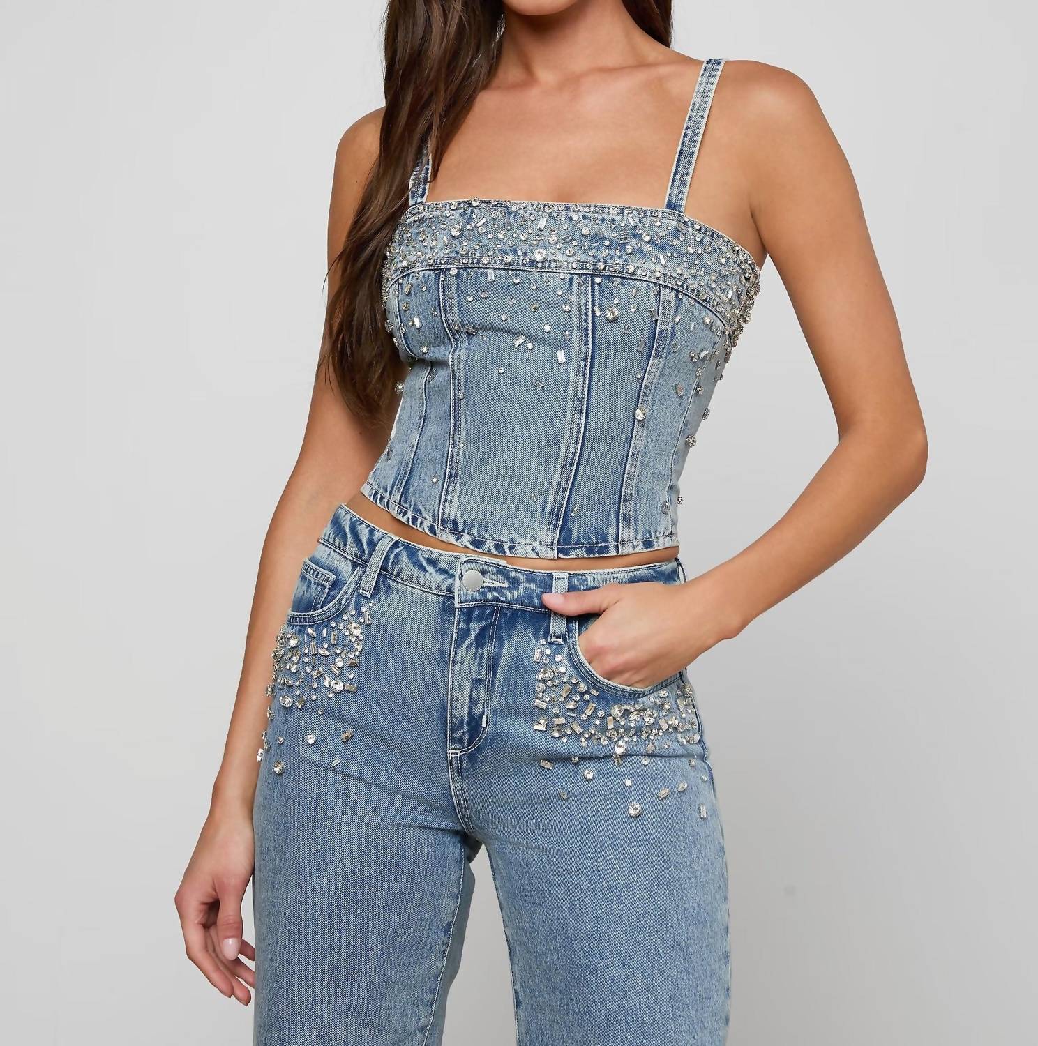L'Agence - Arlin Embellished Denim Tank Top